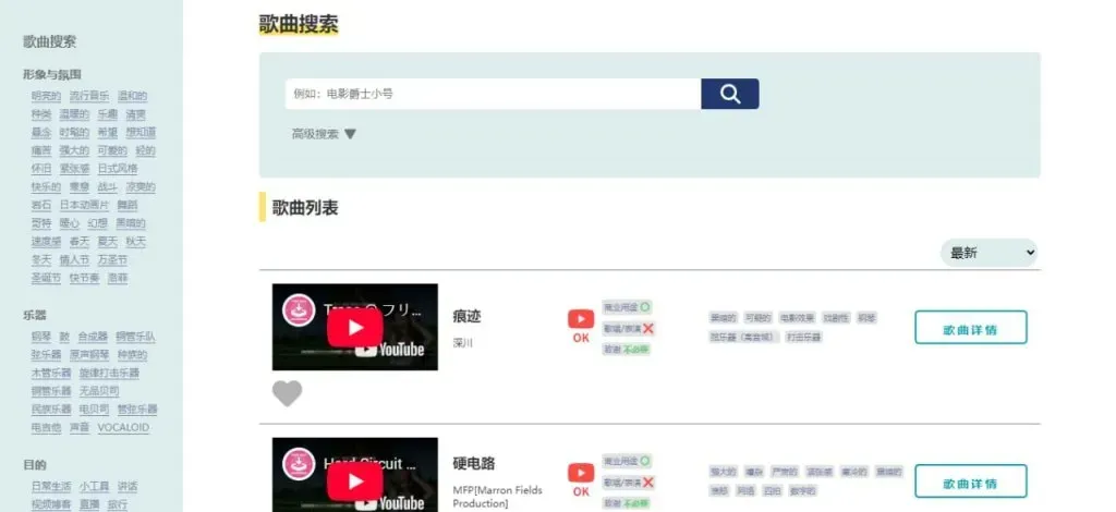 BGM 音乐素材检索服务フリーBGMデータベースについて